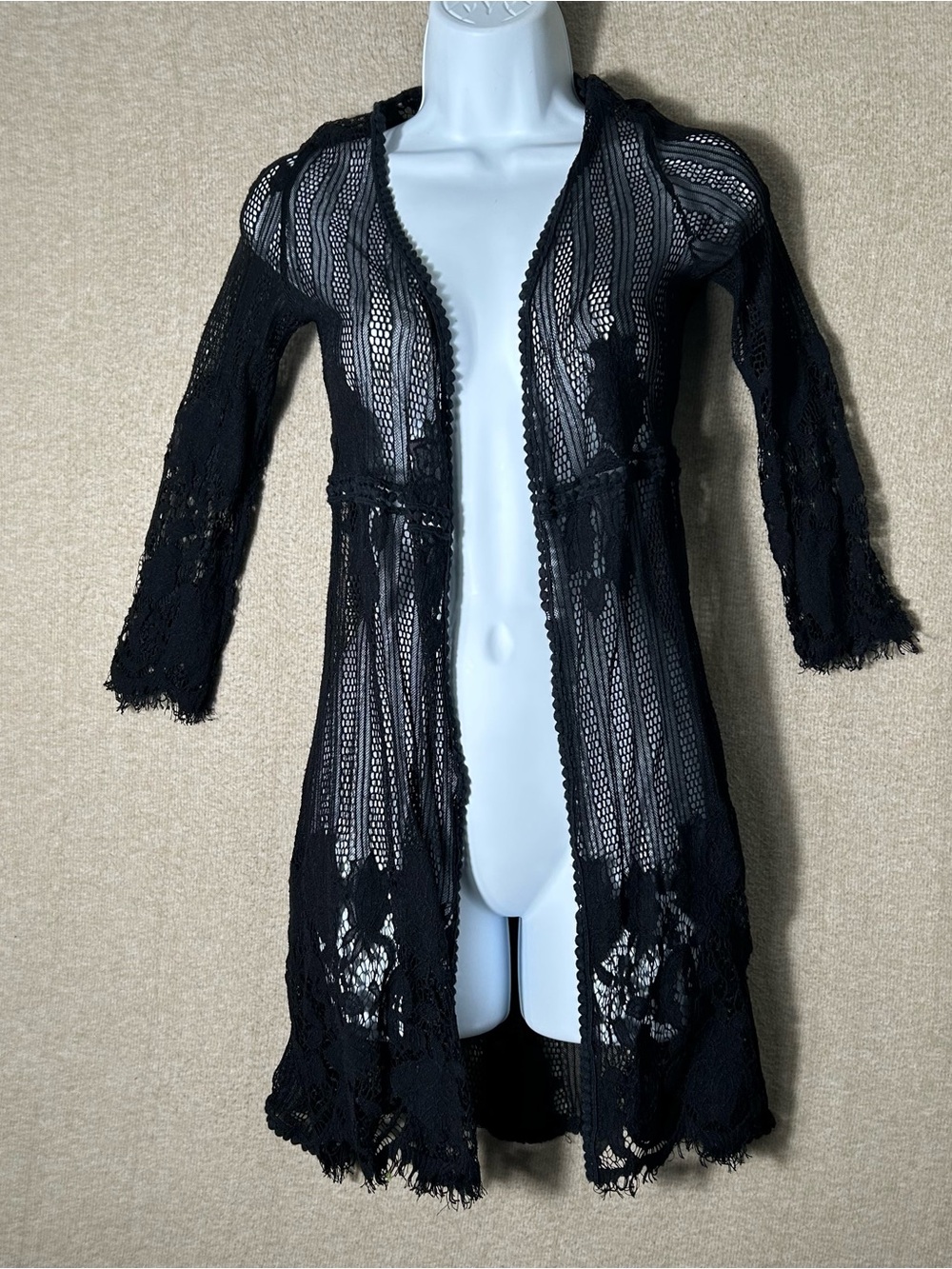 Womens Lace Long‎ Cardigan Womens S Black Witchy Goth Grunge Open Dark Romantic